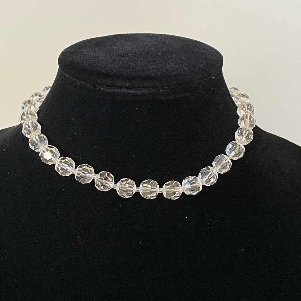 17  Vintage Necklace Faceted Crystal Beads Chocker 12”-14.5”